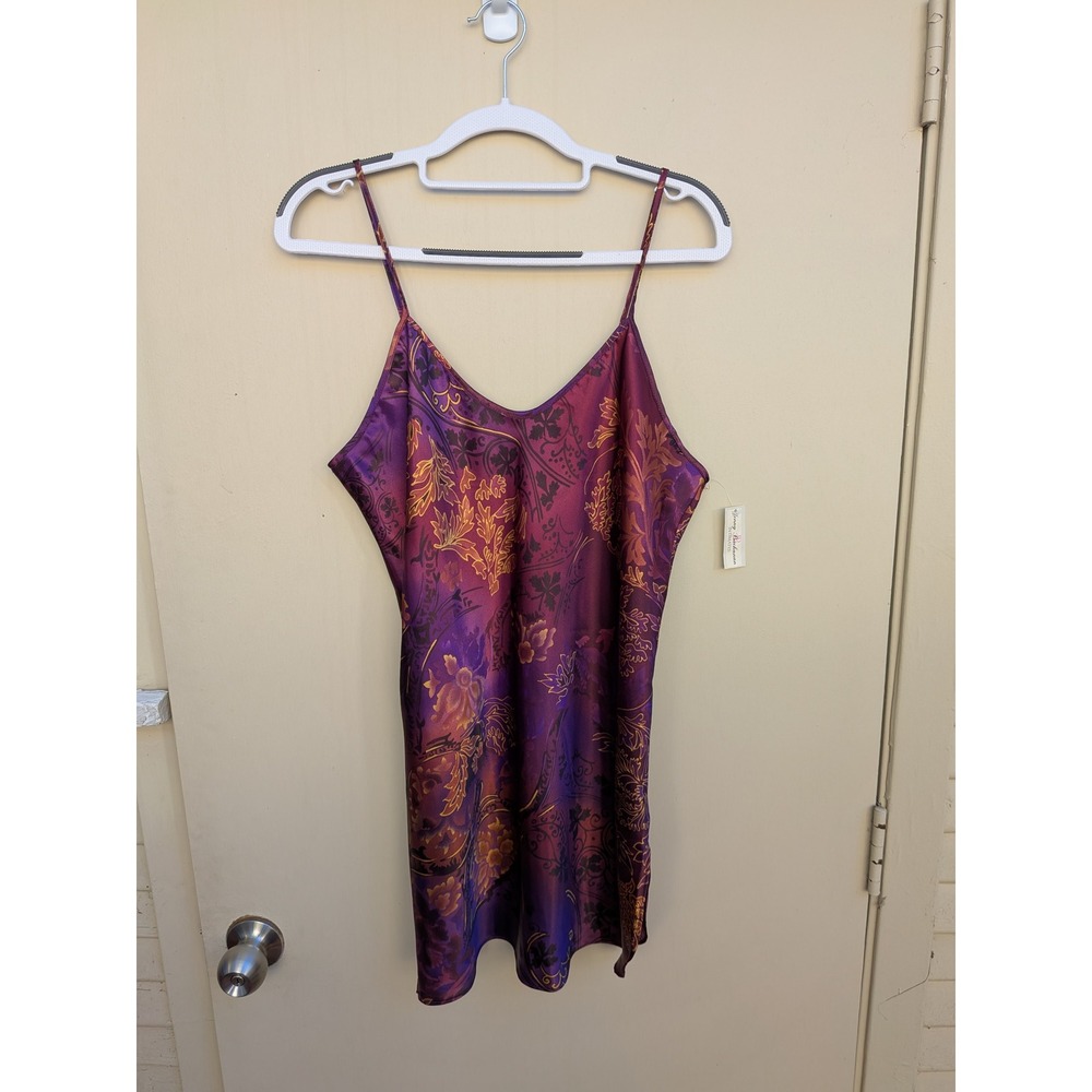 NWT Vintage Jenny Buchanan Purple Gold Floral‎ Print Slip Size Large